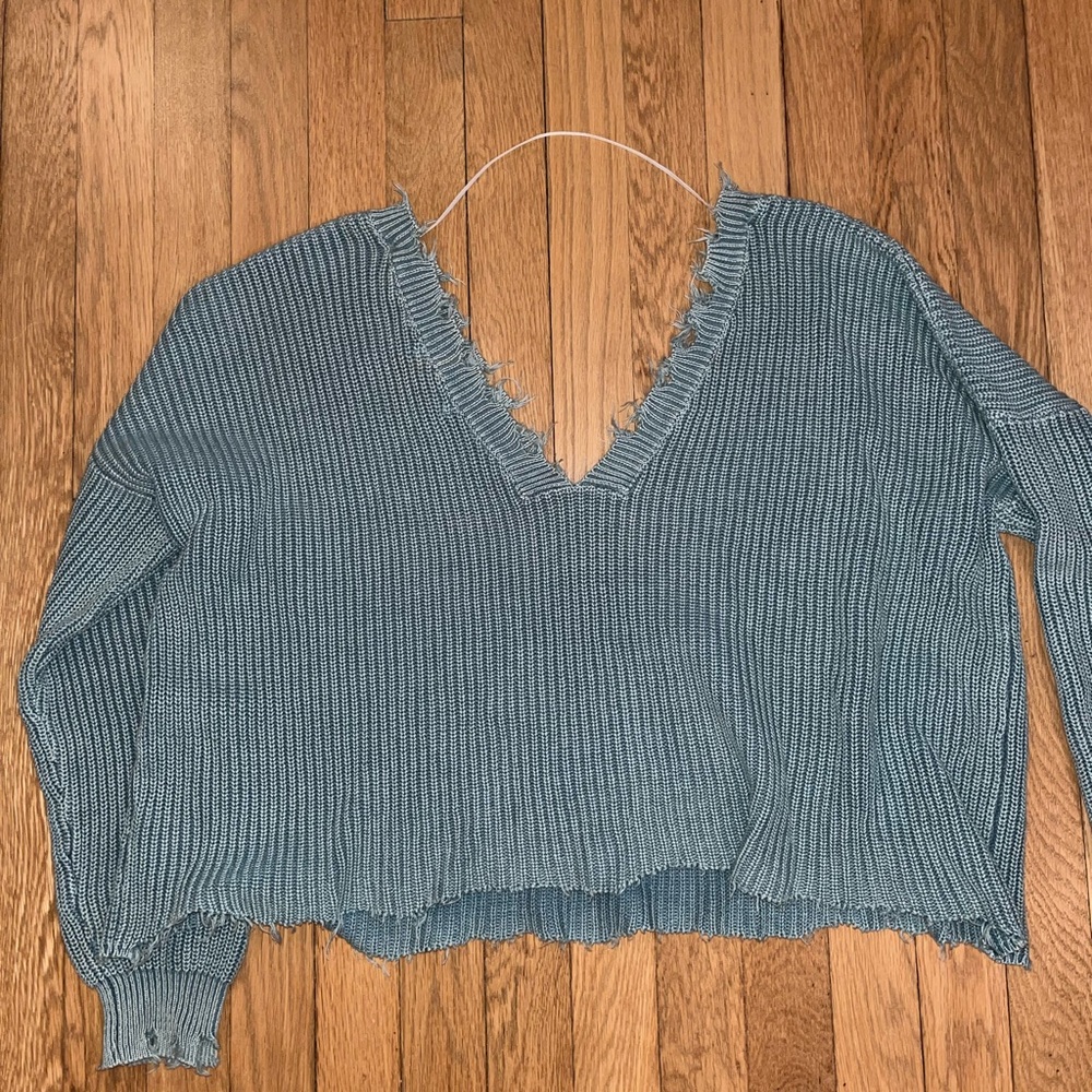 Fate sea foam distressed sweater